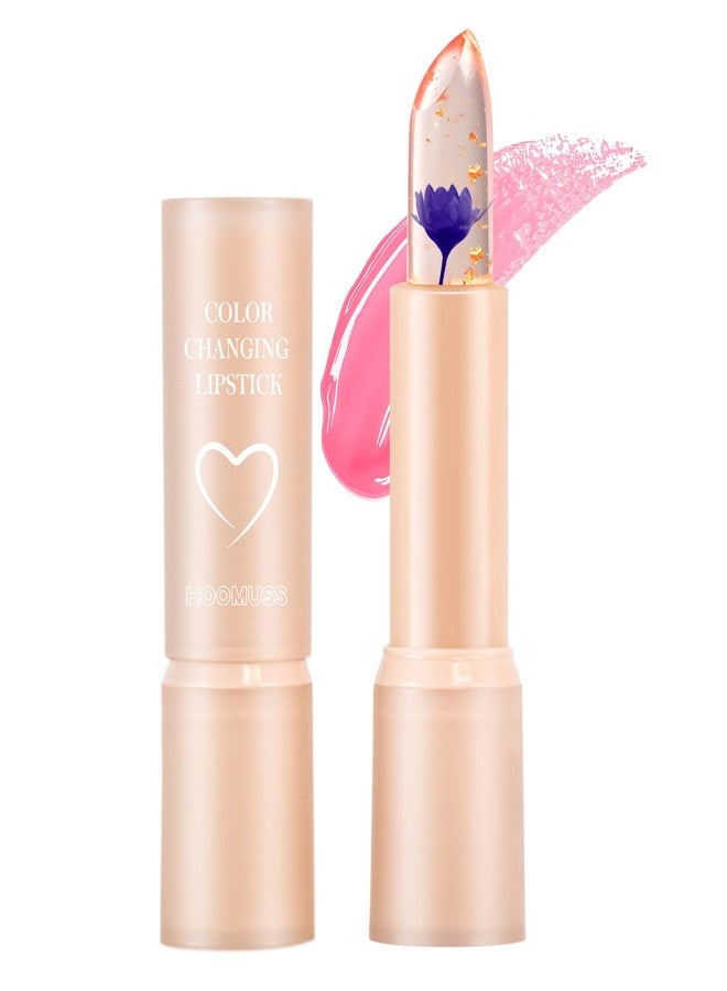 HOOMUSS Tinted Lip Balm Flower Lipstick Tinted Lip Gloss Long Lasting PH Lipstick Color Changing Lipsticks Natural Chapstick, Glitter Pink Lip Stick, Purple Flower - Image 1